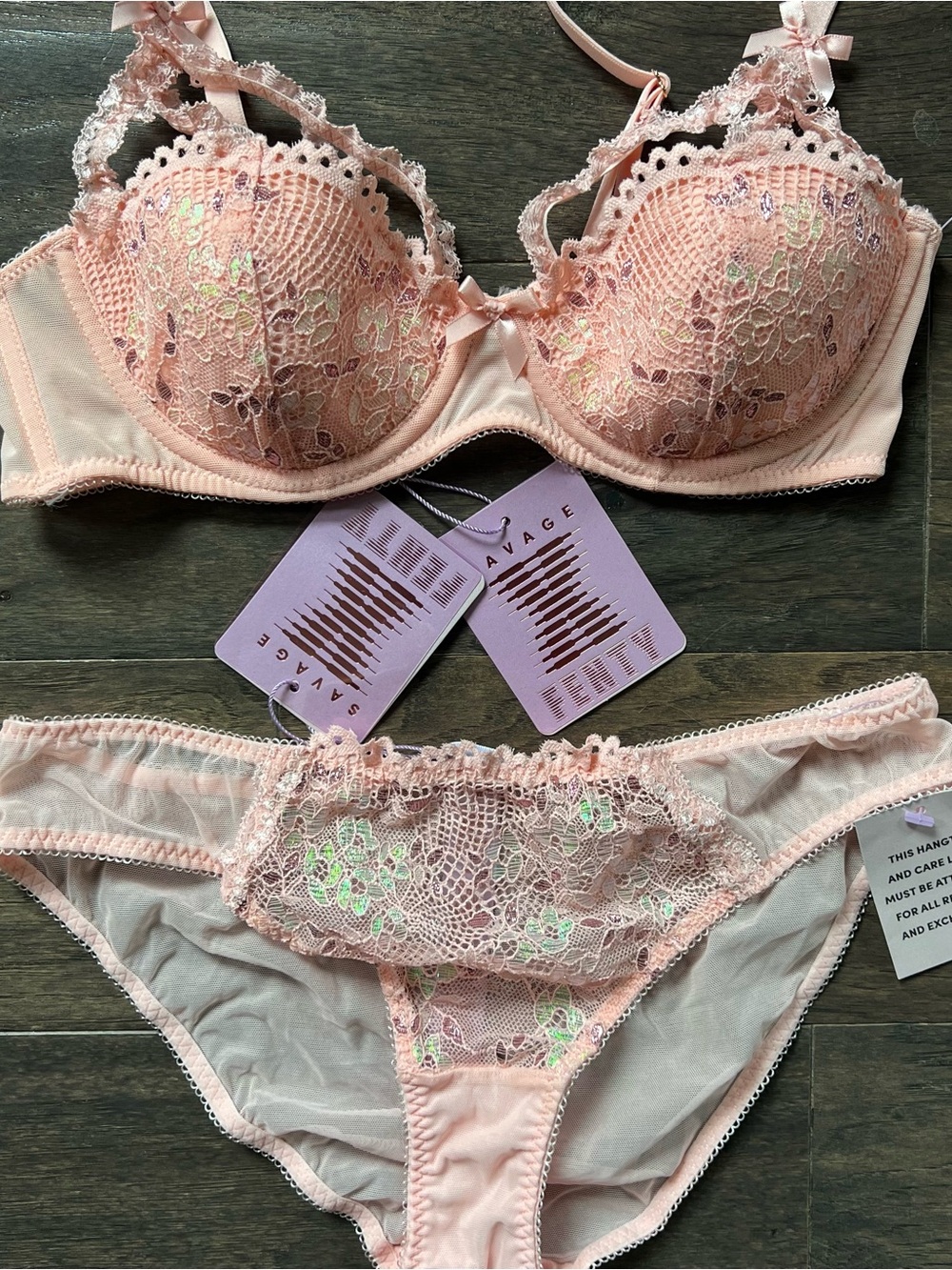 NWT Savage x Fenty Blush Pink Lace Bra & Panty Set